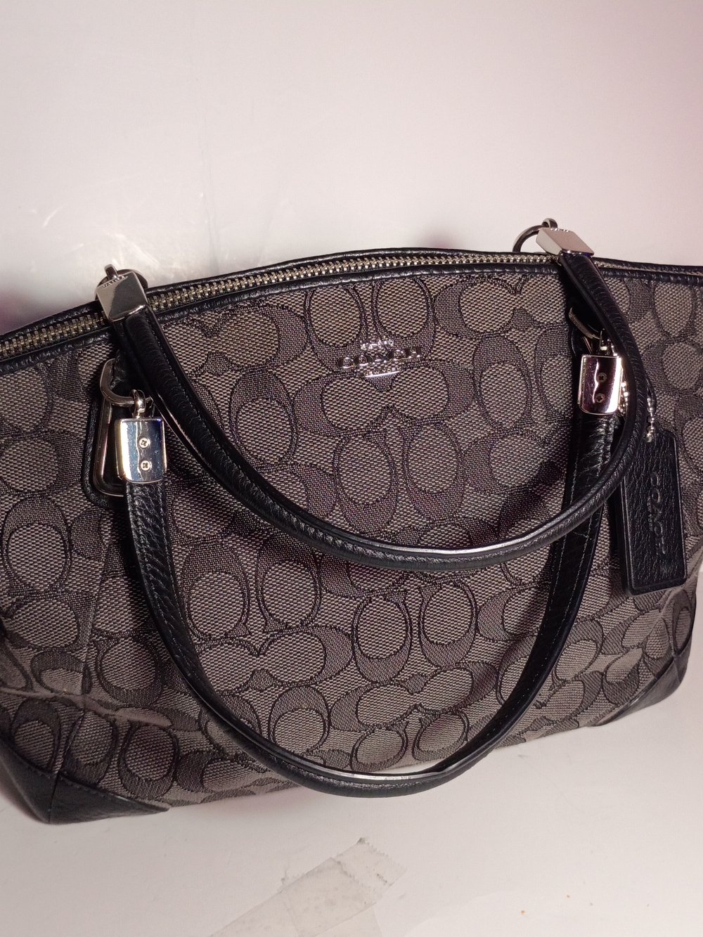Coach Brown Signature Pattern Shoulder Bag with Black Trim